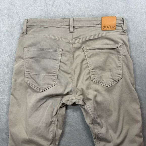 DU/ER No Sweat Slim Pants Men's 34 X 30 Khaki Five Pocket Cotton Lyocell Stretch - Picture 4 of 14